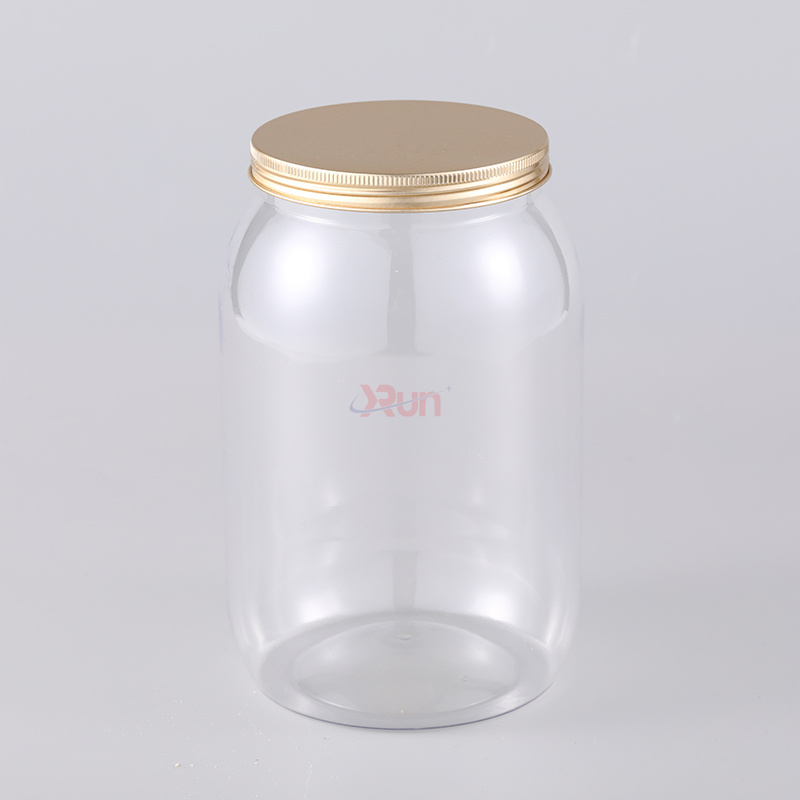 We manufacture large plastic jars for household use that function as large clear plastic jars with screw on aluminum lids and Easy peel seal liners.